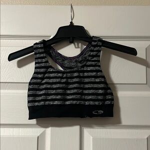 CDC Black and Gray Striped Sports Bra